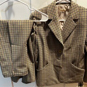 Elie Tahari Two Piece Plaid Blazer and Pant Suit in Black and Tan